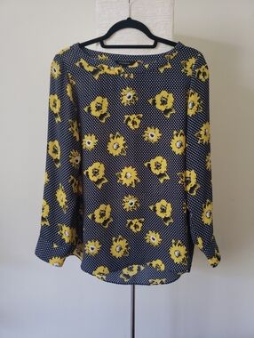 Banana Republic Floral Polka Dot Long Sleeve Blouse, S